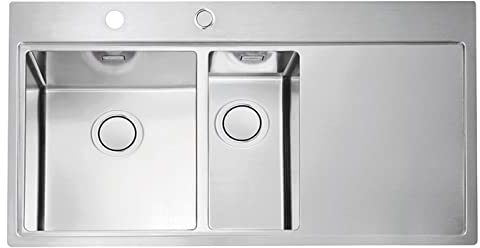 Alveus 1123793 PURE UP 60 Fregadero de cocina empotrado de acero con escurridor, Inox satinado/cepillado