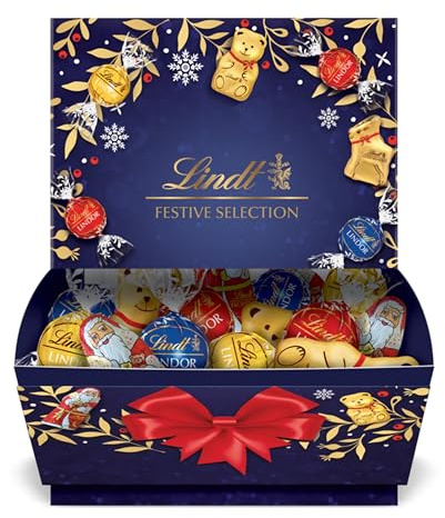 Lindt Schokolade | Christmas Sharing Box | 690g | Großpackung mit einer bunten Mischung aus Mini-Figuren und LINDOR Kugeln | weihnachtliches Schokoladen-Geschenk für die ganze Familie