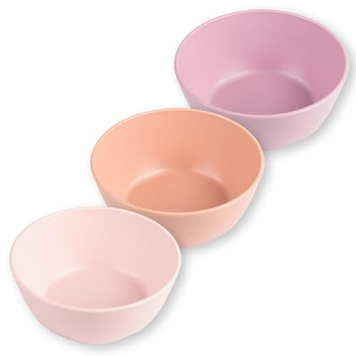Tiny Twinkle Tableware 3 Pack Dish Set- BPA-Free Cups, Plates and Bowls Sets For Kids and Toddlers - Polypropylene Plastic Dinnerware Set (Rose, Peach, Lilac) Round Bowl