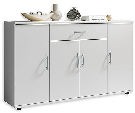 Stella Trading Lilly Credenza in bianco moderno comò con cassetto e ampio spazio per soggiorno, sala da pranzo e corridoio, 90 x 70 x 30 cm (larghezza x altezza x profondità), materiale in legno, 118
