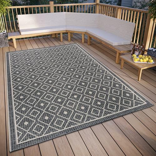 Hanse Home Lahal - Alfombra para Exteriores Resistente a la Intemperie, diseño geométrico Moderno de Rombos, Resistente al Agua, Resistente, Tejido Plano para jardín, balcón, terraza, salón, Color