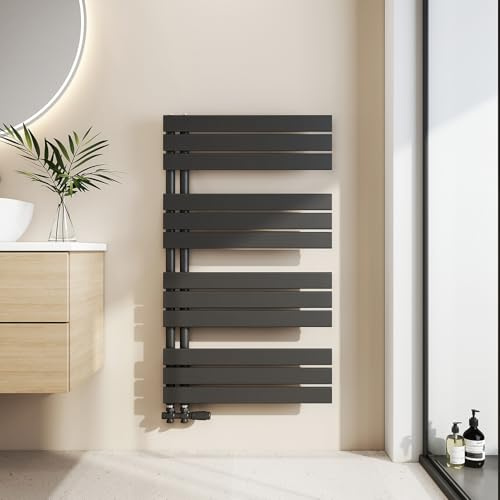 EMKE Badheizkörper Flach 1041x600 mm, Handtuchheizkörper mit Seitenanschluss, Effizienter Handtuchwärmer Handtuchtrockner Heizkörper für Bad, Schwarz, 639W