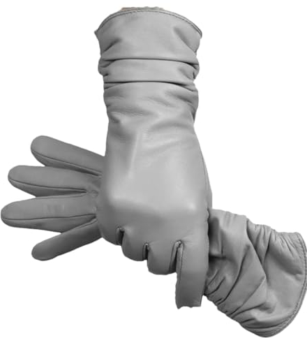 Schaffell Handschuhe Leder Damen Winter Warme Strickwolle Flanell Gefüttert Touchscreen Lederhandschuhe, 08A Hellgrau9, 34
