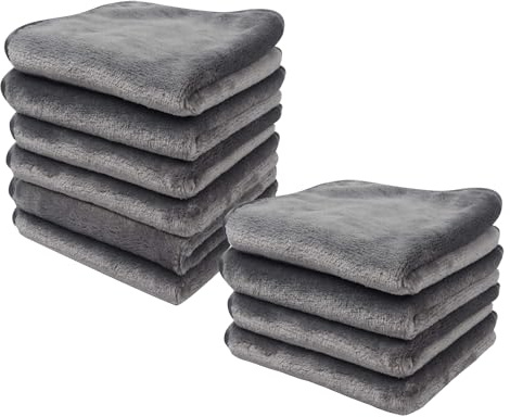 Panni struccanti per viso, occhi, labbra, in flanella riutilizzabile, in morbida microfibra, 20,3 x 20,3 cm, confezione da 10, grigio