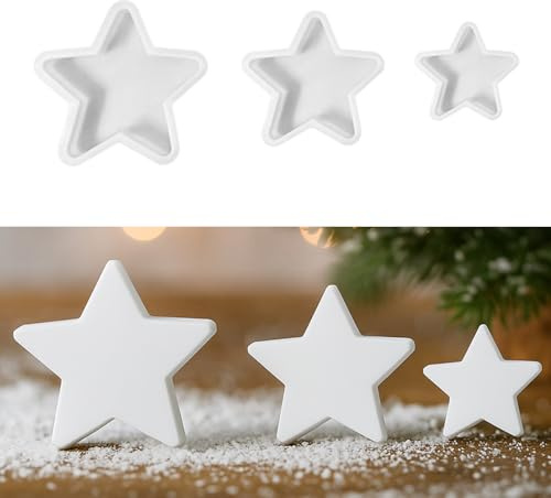 Gießform Silikon Weihnachten, 3 Stück Silikonformen Gießformen Stern Gipsformen Zum Gießen Gießform Weihnachten Silikonform Sterne Beton Zum Gießen Giessform Silikon für Handwerk (A)