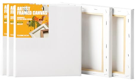 5er-Set Leinwand 30x30 cm aus Baumwolle 380 g/m² Leinwände zum bemalen 100% Säurefrei mit 17mm Stärke weiß grundiert für Acrylfarbe, Ölfarbe, Gouache