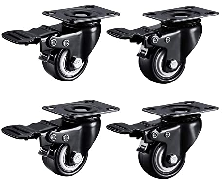 Lenkrollen, Bockrollen 40 mm bewegliche Möbel-Lenkrolle, schwarz, 4 Stück, PU-Schwerlast-Lenkrollen, doppeltes Kugellager mit Schrauben, Trolley-Drehplattenrolle, leise und verschleißfest, maximale Be