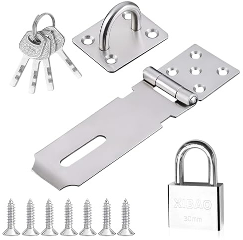 Vorhängeschloss Haspe Edelstahl,30mm Schloss mit 4 Schlüssel,2 Stück Schlossriegel Überfalle Schloss,Vorhängeschloss Riegel mit Schrauben für Schränke Silber