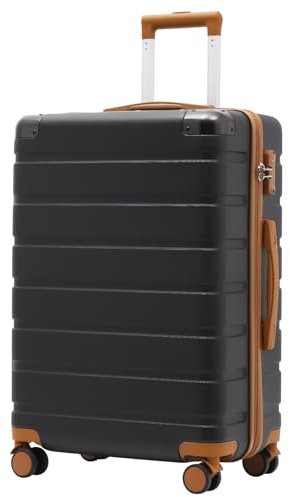 COOLIFE Koffer, Reisekoffer mit TSA-Schloss und Teleskopgriff, Rollkoffer mit 4 Zwillingsrollen für Reisen und Geschäftsreisen (Schwarz/Braun, Mittelgroßer Koffer)