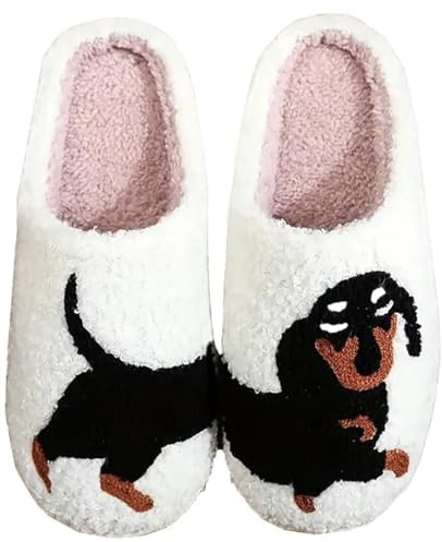 OJXTRDE Cute Dachshund Slippers Women Men Fuzzy Memory Foam Cartoon Animal Slippers Novelty Funny Dog Winter Warm Plush House Shoes