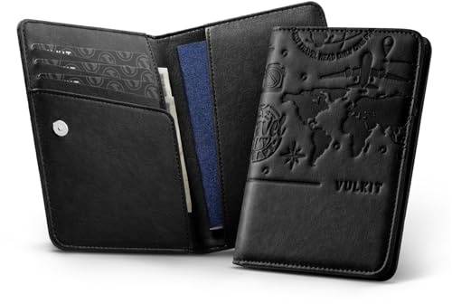 VULKIT Passhållare Reseplånbok Läder RFID-blockerande reseplånbok Organiserare Passhållare Fodral för Pass, Visitkort, Kreditkort, Boardingkort