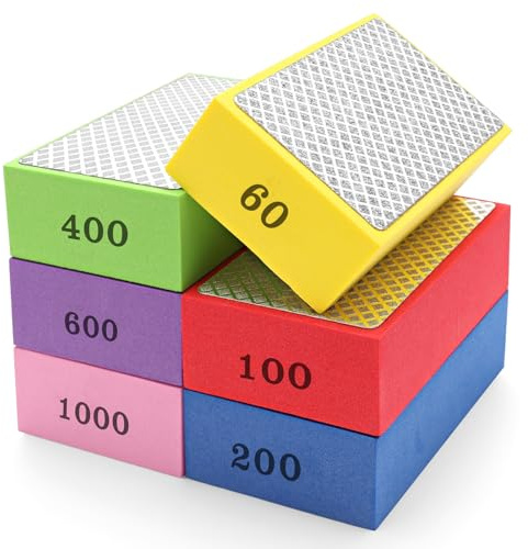 Coitak 6 PCS Diamond Polishing Pads, Diamond Sanding Blocks for Ceramic Tile Glass Grinding, Sanding Blocks Tile Tools 60/100/200/400/600/1000