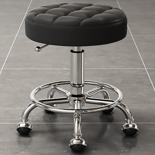 Höhenverstellbare Thekenhocker mit dickerer Sitzpolsterung und drehbarem Drehgelenk, ideal für Massagesalon, Spa, Gesichts- und Bar-Shop, PU-Lederhocker mit 5 Rädern für Mobilität und Komfort