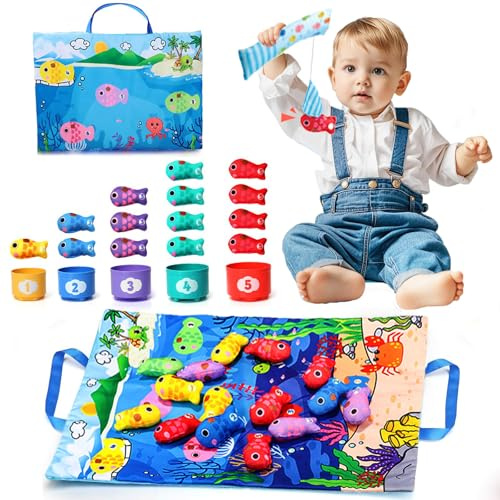 Afufu Spielzeug ab 1 2 Jahr, Angelspiel Angeln Motorikspielzeug für 6 12 Monate, Fische Angeln Spiel, Montessori Kinderspielzeug Lernspielzeug Baby Spiele, Weihnachten Geschenk Kind 2 3 Jahre