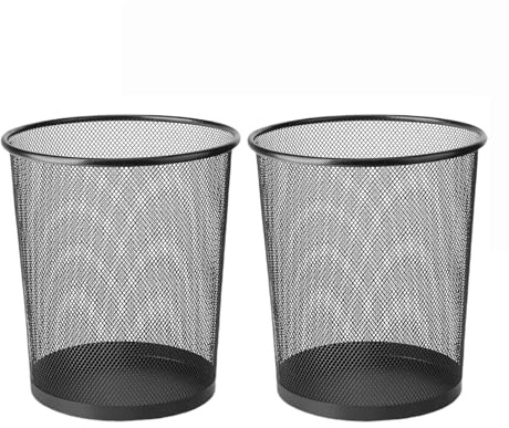 2 Pack Waste Paper Bins, 12 Litres Lightweight Circular Finest Black Mesh Waste Basket, Metal Trash Bin for Kitchens, Home Offices, Dorm Rooms, Living Rooms & Bedrooms (2)