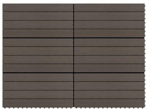 Brokky Piastrelle per Decking WPC 6 pz 60x30 cm 1,08 m² Marrone Scuro-Piastrelle da Giardino Esterno, Patio, Balcone, Pavimento con Drenaggio Acqua, Piastrella Montaggio Incastro, Resistente Agli Agen