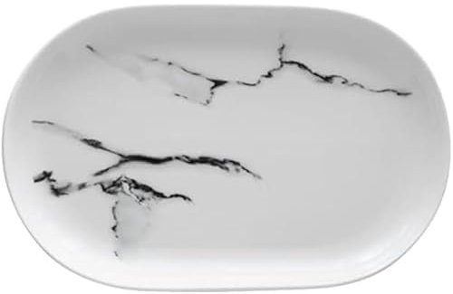Oval Plates,Oval Fish Plates Ceramic Dish Marble Pattern Plates Serving Plates for Fish Shrimp Fruit Cheese Appetizer Salad(White)
