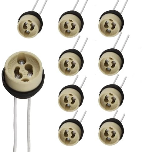 10 Pcs GU10 Lamp Holder 0.75mm² Lamp Light Fitting Parts Wire GU10 Connector Ceramic Base for Bulb Lampholder Connector GU10 Socket for LED Light Bulbs Halogen Bulbs 250V 300W 2A