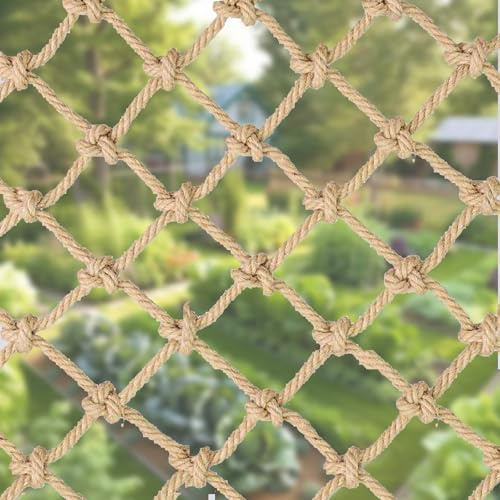 HAMON Hanfnetz Sicherheitsnetz Hanfseil Fall Safety Net Kletternetz, Treppe Balkon Fallschutznetz Spielplatz Sicherheitsnetz, Gartenzaunnetz Dekoratives, 4mm Dickes Seil, Größe 1 * 3m