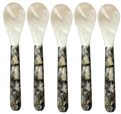 Muschel-Kaviar-Löffel, 5-teiliges Set, Perlmutt-Löffel, Dessert-Probierlöffel, behält reichhaltigen Geschmack, mühelos pflegen, 16 cm für, Freunde, Kollegen