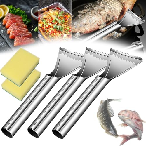 Sharp Stainless Steel Fish Scaler, Fischschuppen Entferner, Küchenhelfer Fish Scaler Scraper, Fisch Entschupper für Alle Arten Von Fisch (3Stück)