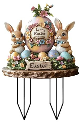 Gartenstecker Osterhasen zum Stecken, Garden Ostern Gartenstecker Osterdeko Vintage Osterhase Osterei Gartenschilder Osterdekoration für Draußen, Osterhase Ostereier Osterschild, Deko (A, One Size)