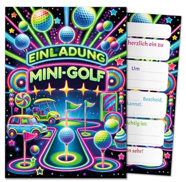 6 Einladungskarten Kindergeburtstag Minigolf Minigolf-Party Mädchen Jungen Einladungen Geburtstag Kinder Mädchengeburtstag Jungsgeburtstag Kinderparty Geburtstagseinladungen Outdoor-Party
