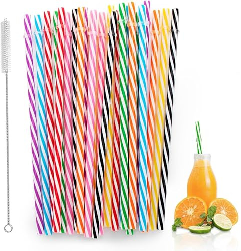 GIUSOBG 100 Pièces Paille Reutilisable Paille Plastique Avec Brosse de Nettoyage Pailles Adaptées aux Smoothies Jus, Cocktails, Boissons Chaudes