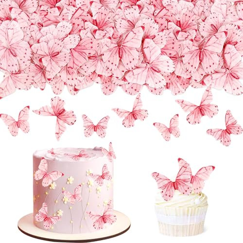 Blumomon 50Pcs Gâteau De Papillon Comestible Toppers Gâteau De Papillon Comestible Décoration De Cupcake De Papillon Rose Picks Mariage Fête De Douche De Bébé Anniversaire Décoration De Cupcake