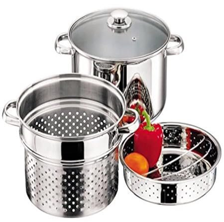 Nobel 4pc Stainless Steel Multi-Purposes Stock Pot Set, Pasta Pot, Vegetable Streamer with Removable Strainer and Steamer Basket, 4 litres Suitable for All Hobs