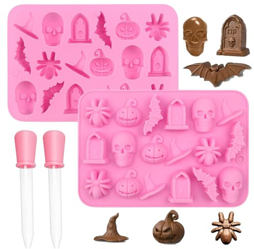 mohito 2 pièce Moule bonbon silicone sans bpa,Silicone pour Halloween | Moules à Bonbons Crâne Gummy,Avec compte-gouttes en 2 parties pour les bonbons, les gelées, les glaçons, les chocolats
