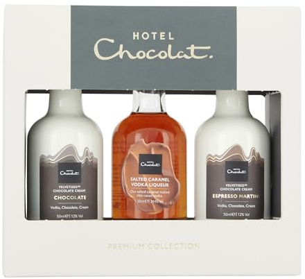 Hotel Chocolat Premium Miniature Liqueur Collection, 3x5cl Gift Set, including Chocolate Velvetised Cream, Salted Caramel Vodka Liqueur, Espresso Martini Velvetised Cream