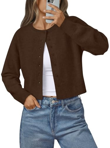 LILLUSORY Womens Cropped Cardigan Sweaters Lightweight Crop Knit Y2k Outfits Fashion Button Up Clothes Chocolate M