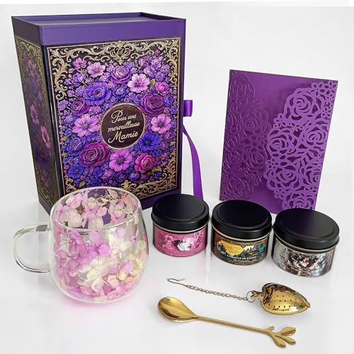 COFFRET CADEAU POUR UNE MAMIE UNIQUE - CADEAU GRAND-MÈRE - 3 thés premium - Tasse - Infuseur - Petite cuillère - Carte de voeux - Idée cadeau Fête des Grands-Mères, Anniversaire - TÉTI
