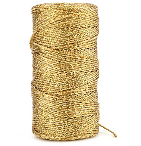 Cordoncino Natalizio, 100 M Filo per Palline di Natale, Spago per Pacchi Regalo, Spago per Decorazioni Anelastico, Spago per Corde Natalizie, per Imballaggio Regali e Decorazioni Natalizie (Oro)
