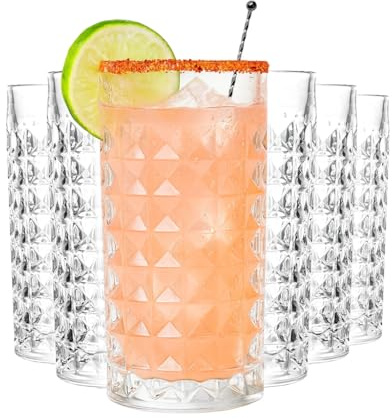 MUVELL Lot de 6 verres Longdrink “Mexico” - 320 ml - verres à latte macchiato et à eau - verre épais 3 mm - parfaits pour cocktails, matcha ou boissons froides - résistants
