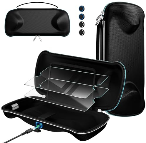ivoler Tasche für PlayStation Portal Remote Player mit Ladefunktion, [2X Panzerglas] Stoßfeste Hard Shell Tragetasche, Schutzhülle & Zubehör-Set für PS Portal, Schwarz