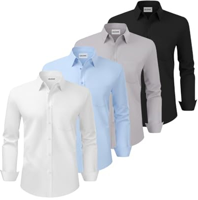 Liloak Men's Dress Shirts Pack Long Sleeve Formal Shirts Regular Fit | Button Front And Chest Pocket Create A Clean Versatile Look For Work, Office Meetings And Smart Casual Wear