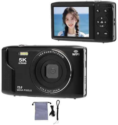BuyWeek Digitalkamera 5K 72MP Fotokamera mit WLAN, 16X Digitalzoom Autofokus Vlogging Kamera mit 2,8 Zoll Ultra HD Bildschirm, Integriertem Blitz und Mikrofon, mit 64GB Speicherkarte (Schwarz)