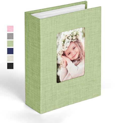Ainiv Fotoalbum klein Einsteckalbum, 10x15 cm Fotoalben Klein für 100 Fotos | Leinenbindung, Mini Fotoalbum mit Fenster für Familie, Baby, Hochzeiten, Reisen (Hellgrün)