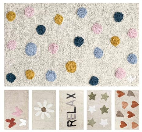 OLIVO.shop Tappeto Bagno Antiscivolo Assorbente, Tappeto Bagno in Cotone Scritte e Disegni in Rilievo, Tappetini Morbidi per Bagni e Camerette FIESTA (POIS, 50x90 cm)