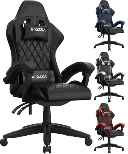 Bigzzia Gaming Chair with Breathable Cushion, Ergonomic Video Game Chairs with Pillow and Lumbar Support (All Black)