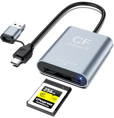 CFexpress Type B Card Reader USB 3.2 Gen 2 10Gbps, 2-in-1 USB-C & USB-A Adapter, Portable CFexpress Type B Adapter for Windows/Mac/Linux/Android, iPhone/iPad, Laptops & Tablets