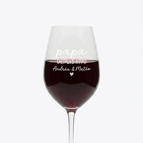 Monsieur TSHIRT Verre à Vin Papa Personnalisé, Cristallin Transparent, 35 cl, Prénom des Enfants, Fabriqué en Europe – Cadeau Fête des Pères