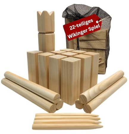Eli® Wikinger Schach aus Holz Outdoor – Kubb Wikingerschach Kiefernholz | aus massivem Holz mit Tragetasche - Rasenschach für 2–12 Spieler - Spiel für Kinder & Erwachsene - Geschenkidee Junge Mädchen