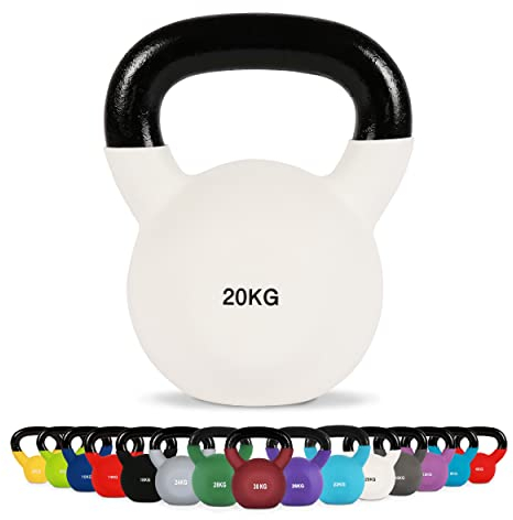 Kettlebell Neopren 2 – 30 kg inkl. Übungsposter (20 Kg - Weiß) Kugelhantel