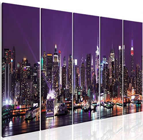 decomonkey Wandbilder New York NY 200x80 cm 5 Teilig Leinwandbilder City | Bild auf Leinwand, Kunstdruck, Wanddeko, Wohnzimmer, Wanddekoration, Panorama, Hochhäuser