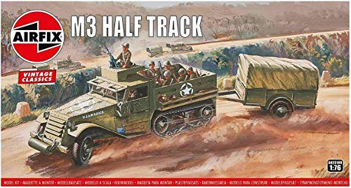 Airfix Vintage Classics Set - A02318V M3 Half-Track - Plastic Model Motor Vehicle Kits for Adults & Children 8+, Set Includes 54 Pieces, Sprues & Decals - 1:76 Scale Model Vehicle Set