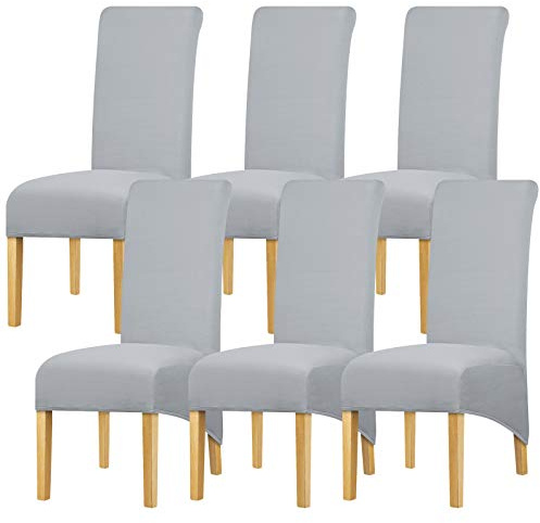 Leorate Stretch High Back Dining Chair Covers Set of 6 – Elastic Solid Gray Slipcovers for Parsons Chairs, Washable Removable Furniture Protector for Kitchen, Banquet & Wedding Decor