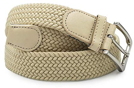 GLOMY flätat elastiskt bälte för män och kvinnor i en färg eller dubbla färger unisex, Beige, 105 cm